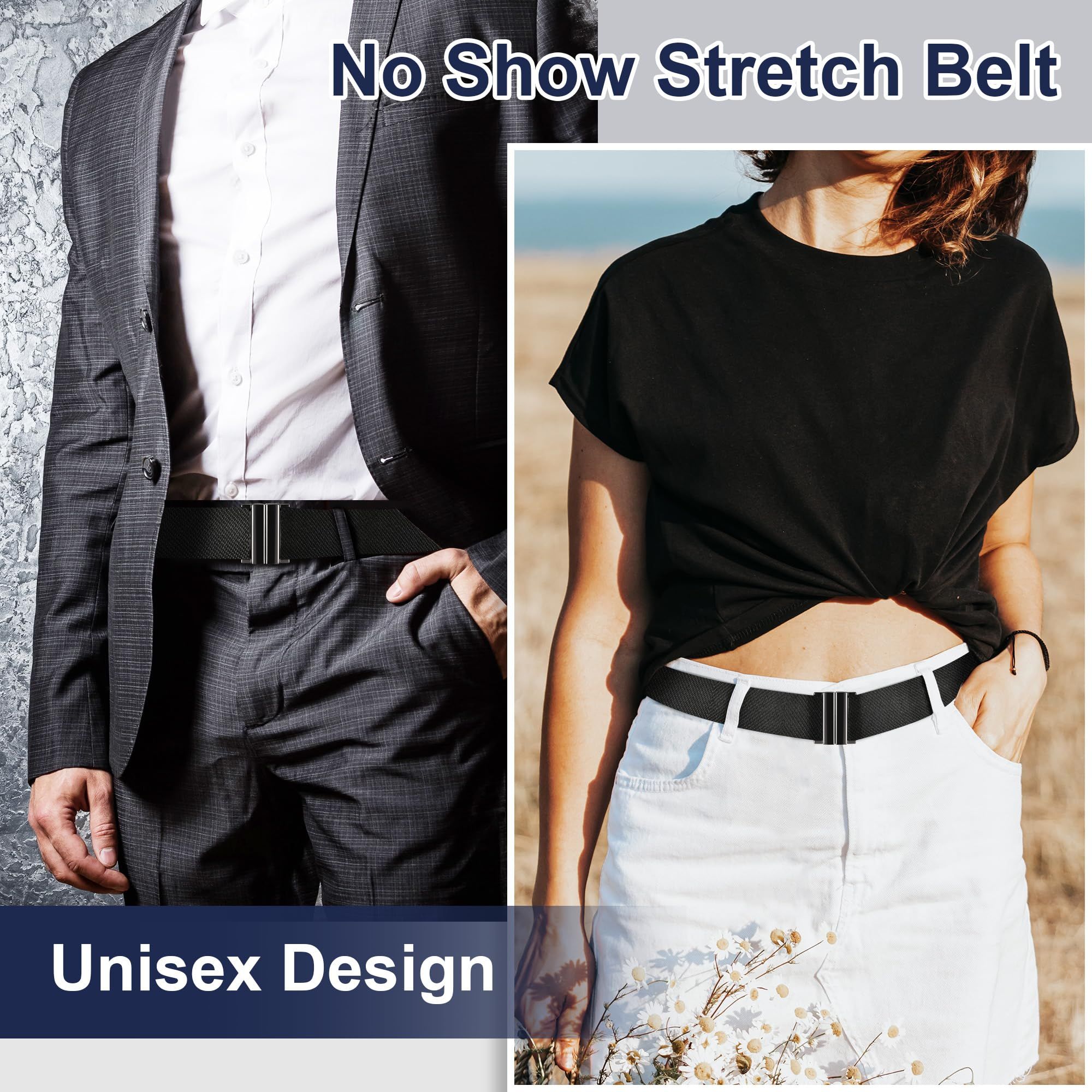 No Show Invisible Belt for Women/Men Elastic Web Strap Waist Stretch Belt with Flat Buckle for Jeans Pants Dresses โ image 3