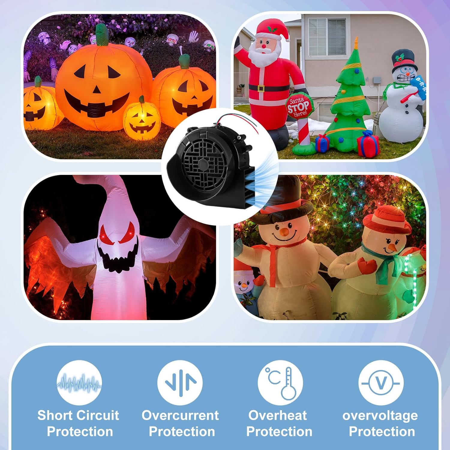 Landhoow Christmas Inflatable Replacement Fan Blower 12v 1.5a Air Blower Fan for Inflatables with 6 Adapter LED Lights Waterproof for Halloween Outdoor Yard — image 3