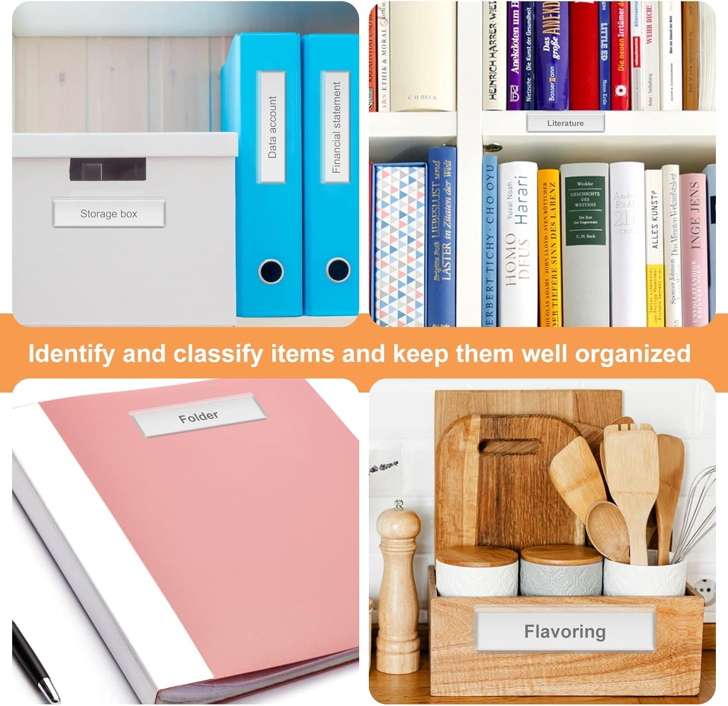 Label Holders Adhesive Shel Tags - 50Pcs Clear Plastic Labels or Storage Bins with Name Label Badge Inserts, Removable Adhesive Pockets or Shel Mailbox Binders — image 6