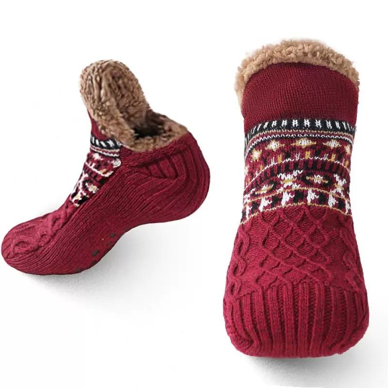 Men's Fleece-Lined Anti-Slip House Socks โ Warm, Cozy, and Secure for Indoor Wear with Plush Sherpa Lining and Silicone Grip Dots (M, Red)