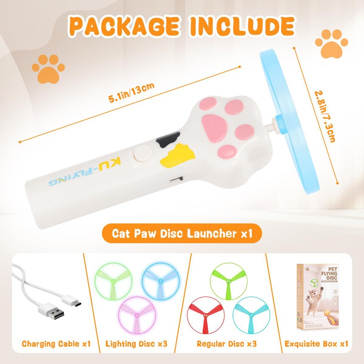 Cat Toy Dog Toy Rechargeable Disc Launcher Flying Spinners Interactive Pet — image 3