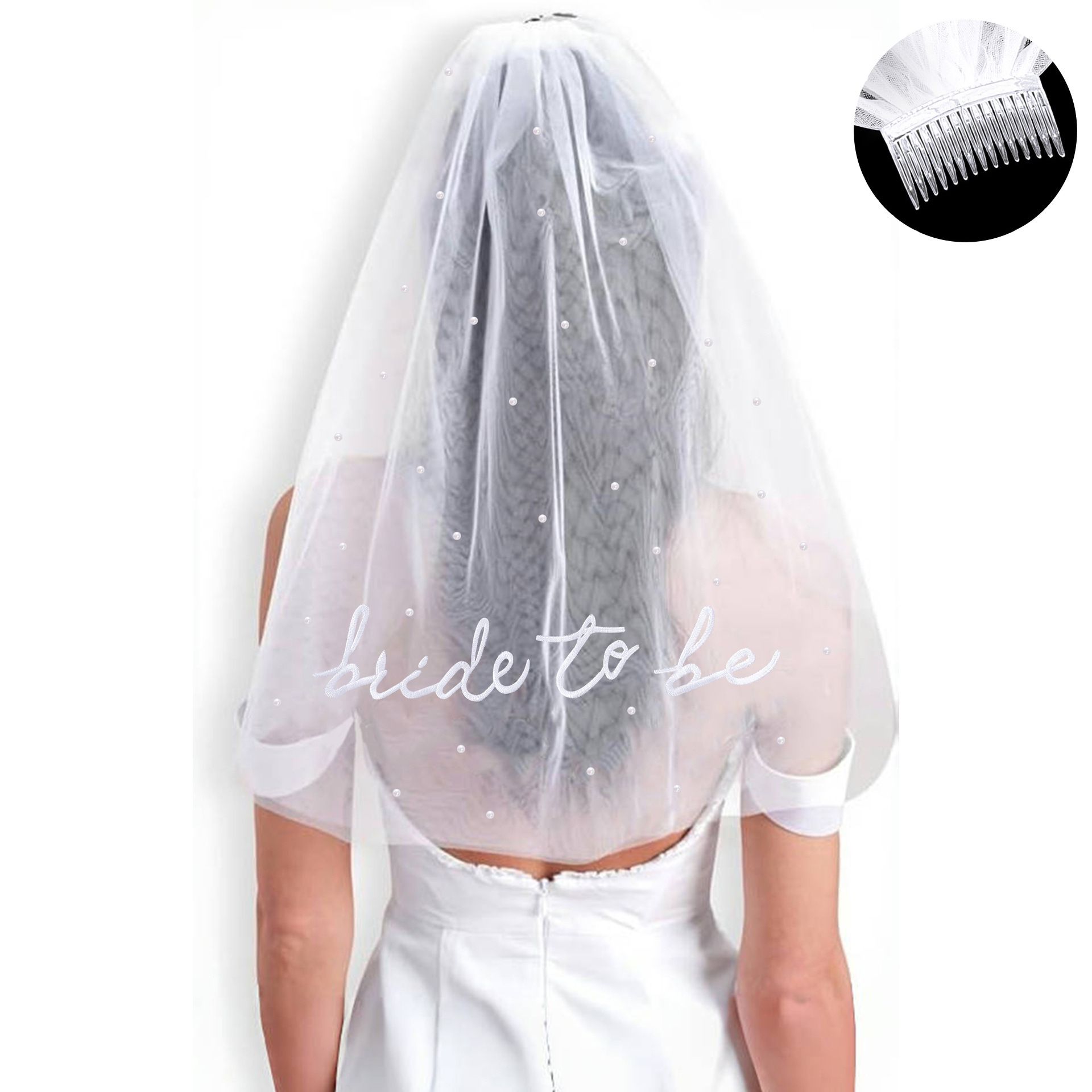 Bride to Be Pearl Veil Embroidered White — image 2
