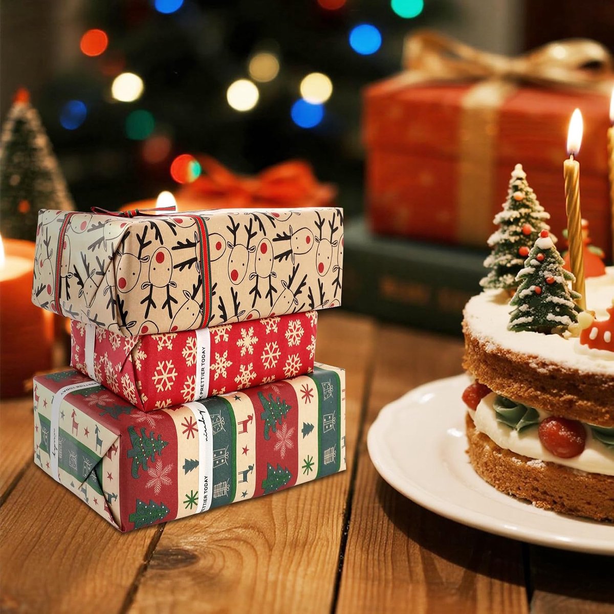 5 Roll Christmas Wrapping Paper - Christmas Wrapping Paper Rolls - Christmas Paper Wrapping Paper For Christmas - 17 inch x 50 Feet Mini Kraft Sheet Set — image 3