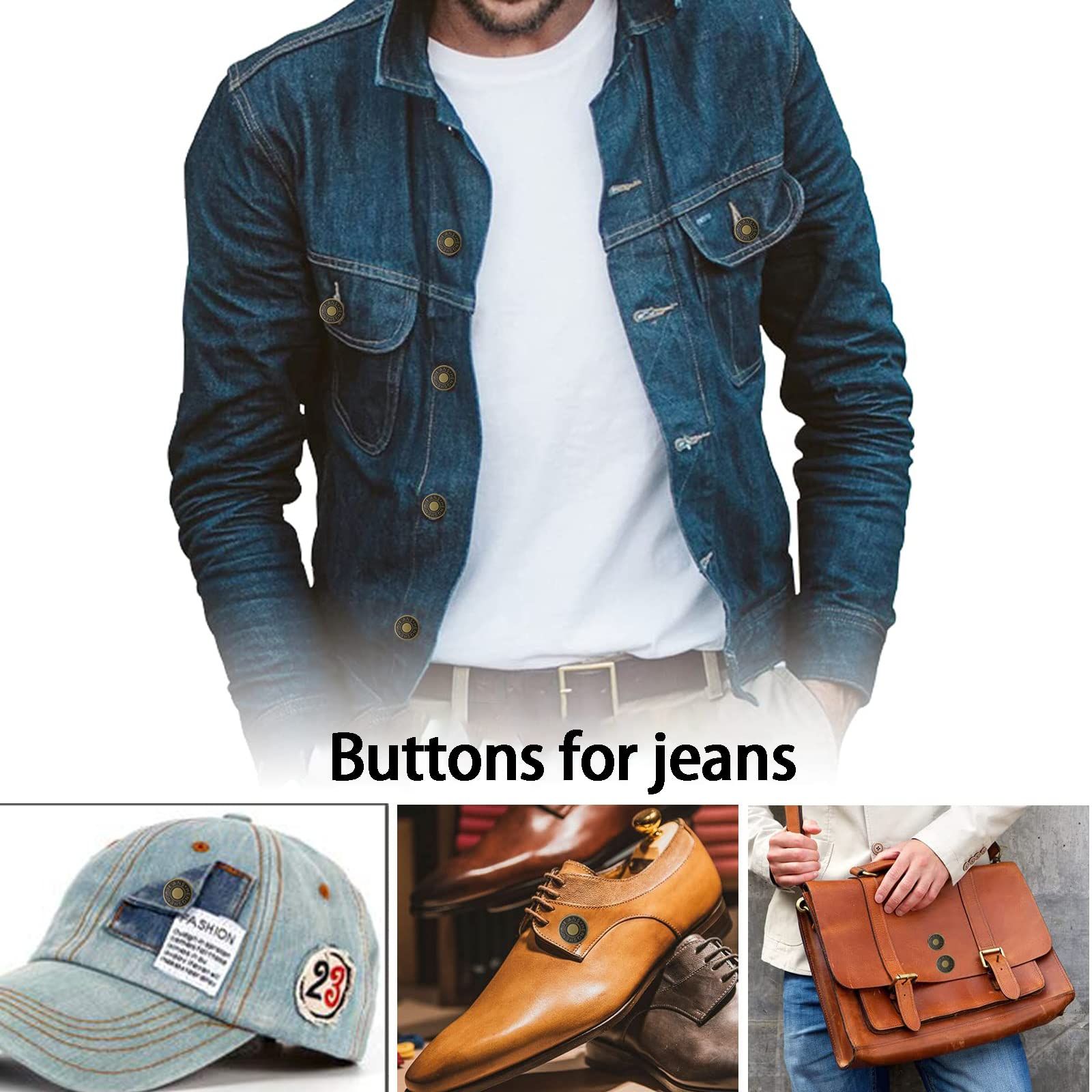 Buttons for Jeans,17 mm no-sew nailess Removable Metal Jeans Buttons Replacement Repair Combo Thread,12 Replacement Buttons β image 4