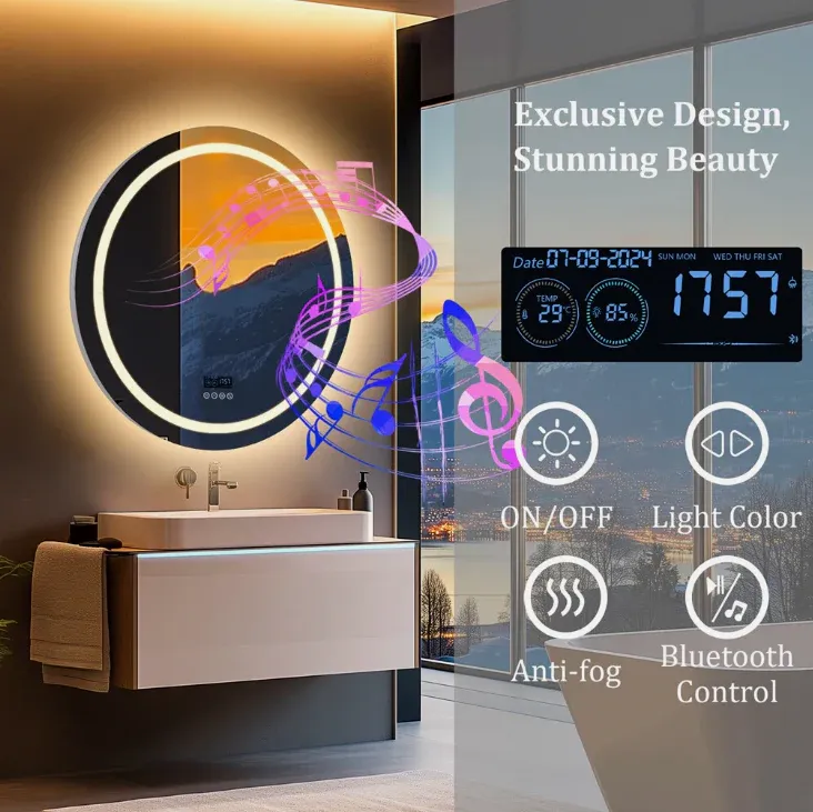 Interior Ave - 80cm Round Frameless LED Bathroom Mirror – Bluetooth — image 4