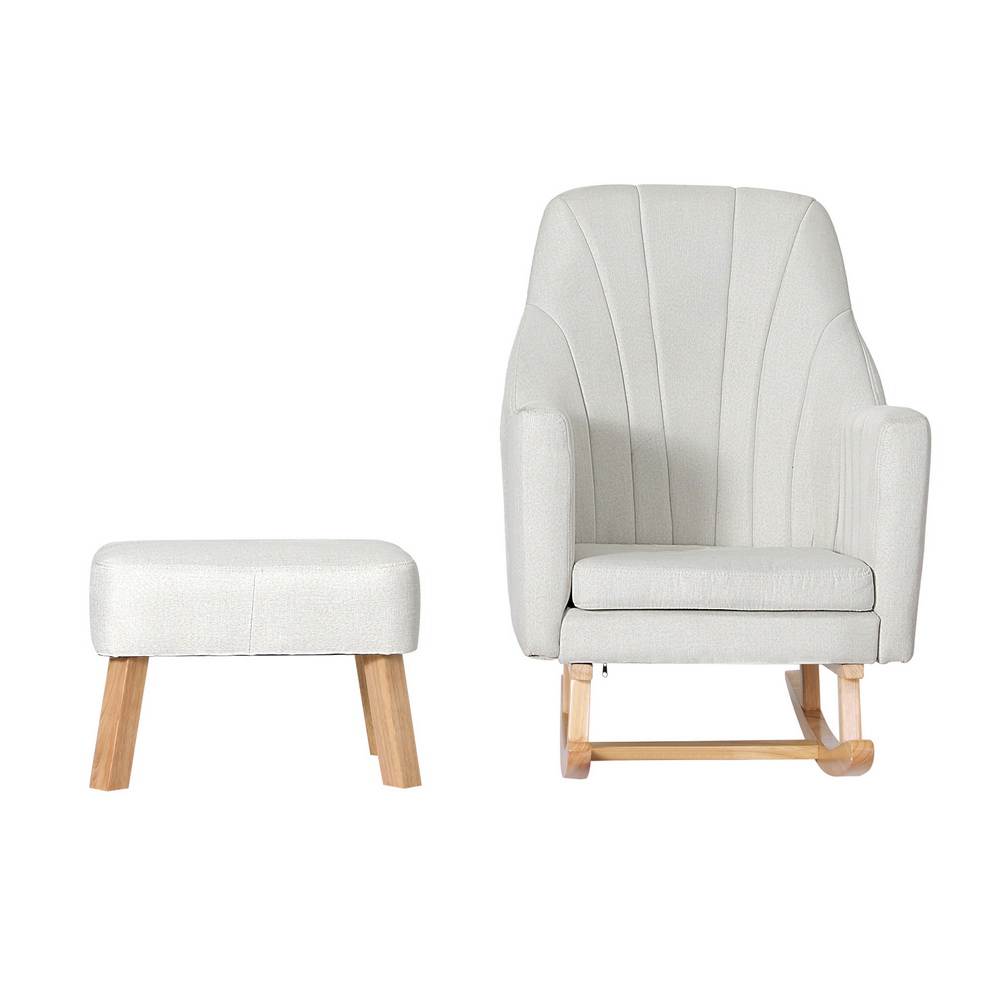 Artiss Rocking Chair Armchair Linen Fabric Beige Jonah โ image 3
