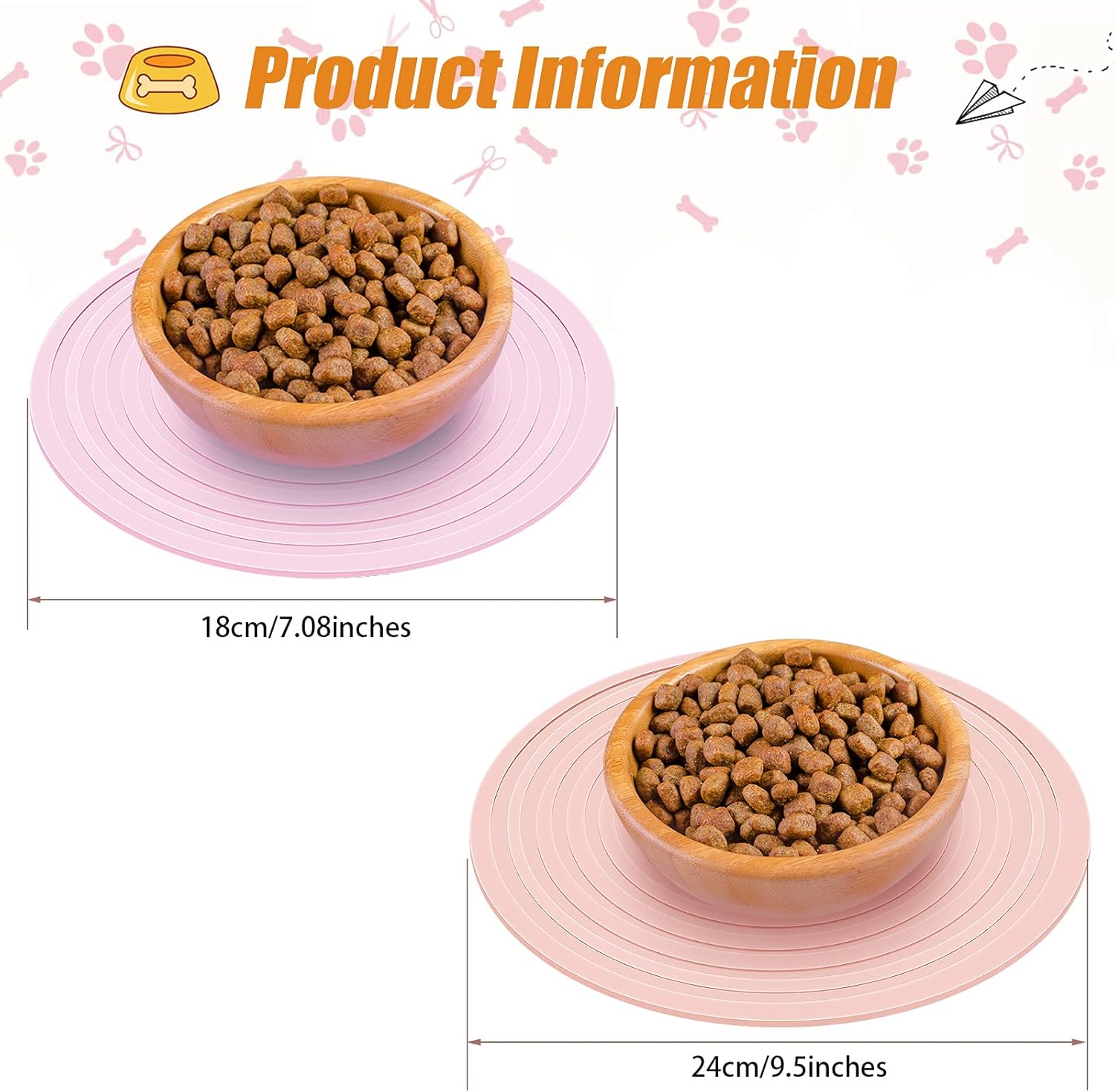 2 Pieces Silicone Pet Food Mat Pet Feeding Mat for Dog and Cat Food Bowl Placemat Preventing Food and Water Overflow Suitable for Medium and Small Pet, 9.5 x — image 2