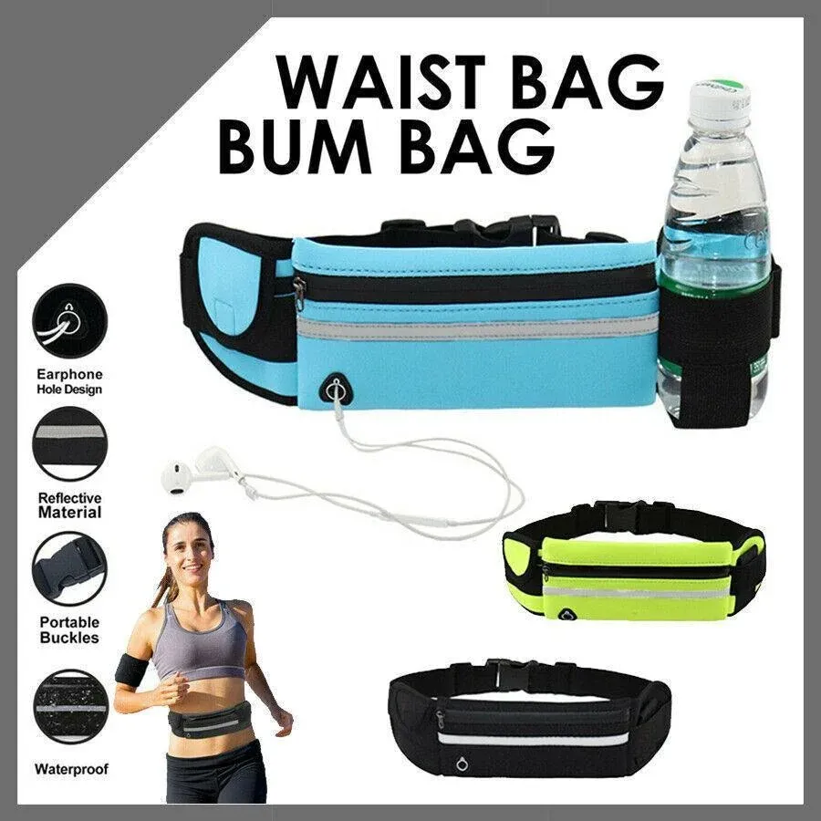 Waterproof Running Bum Bag Fanny Pack Waist Belt Money Wallet Zip Pouch Sports - Blue โ image 2