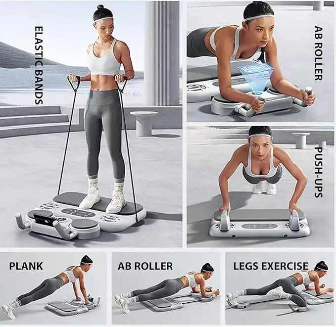 Grey 6-in-1 Multifunctional Fitness Board – Ab Wheel, Automatic Rebound, Fat Burning and Core Strengthening Home Workout Equipment — image 2