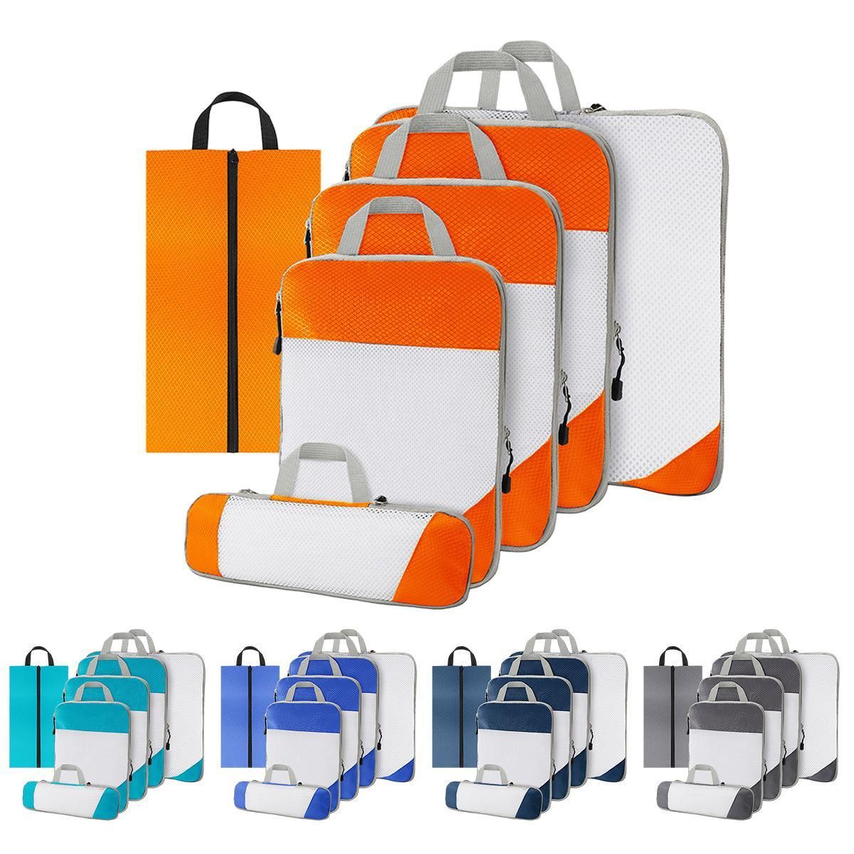 6pcs Mesh Visible Travel Storage Set Waterproof Nylon Compressible Storage Bags - Navy Blue โ image 3