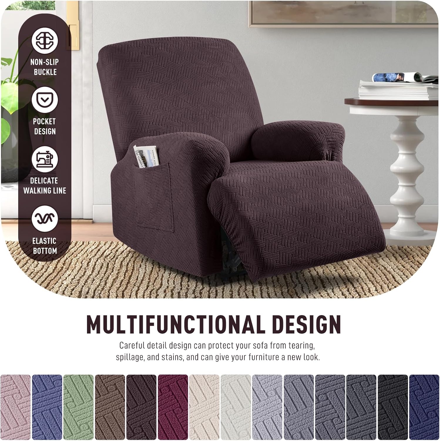 Recliner Covers, Stretch Reclining Chair Covers, Recliner Sofa Slipcovers Stripe Jacquard Recliner Couch Covers Furniture Protector Covers for Pet Kid (1 — image 4