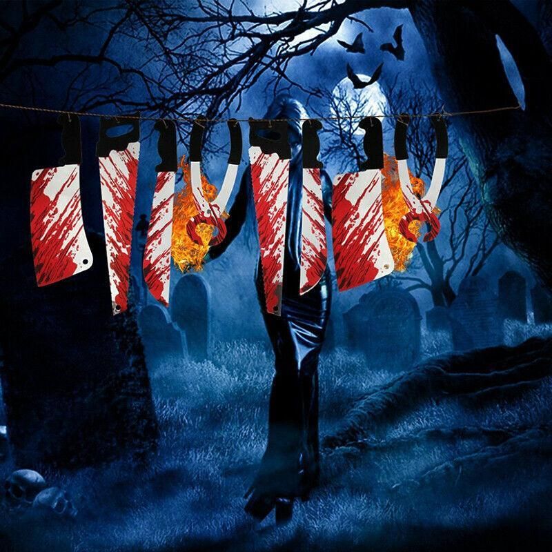 8Pcs Hanging Bloody Weapons Halloween Horror Props Garland Banner Decoration Au β image 5