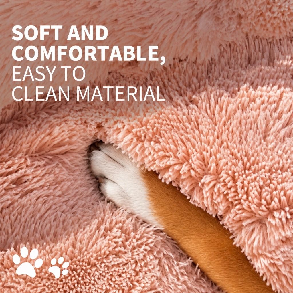 Pet Dog Bedding Warm Plush Round Comfortable Nest Comfy Sleep kennel Pink XXL — image 6