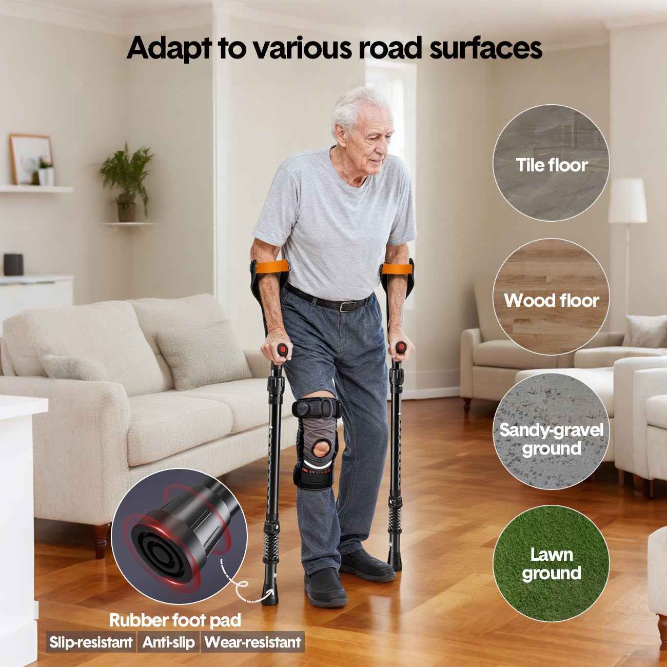 Pair of Adjustable Forearm Crutches for Adults, Lightweight Portable Walking Crutches with Spring Cushioning Design, Black — image 4