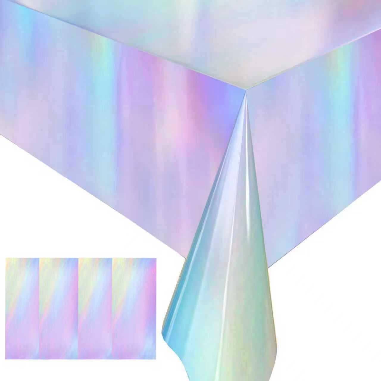 4 Pack Iridescent Plastic Tablecloths Disposable Table Cover Sparkly Foil Table Cloth for Rectangle Tables Party Decorations Birthday Princess Bridal Wedding