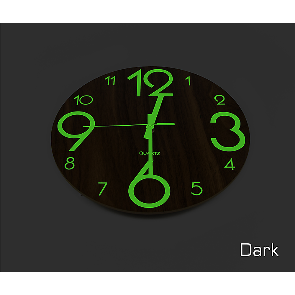 Glow In The Dark Wall Clock 30cm – Luminous Quartz Quiet Wooden Home Décor — image 6