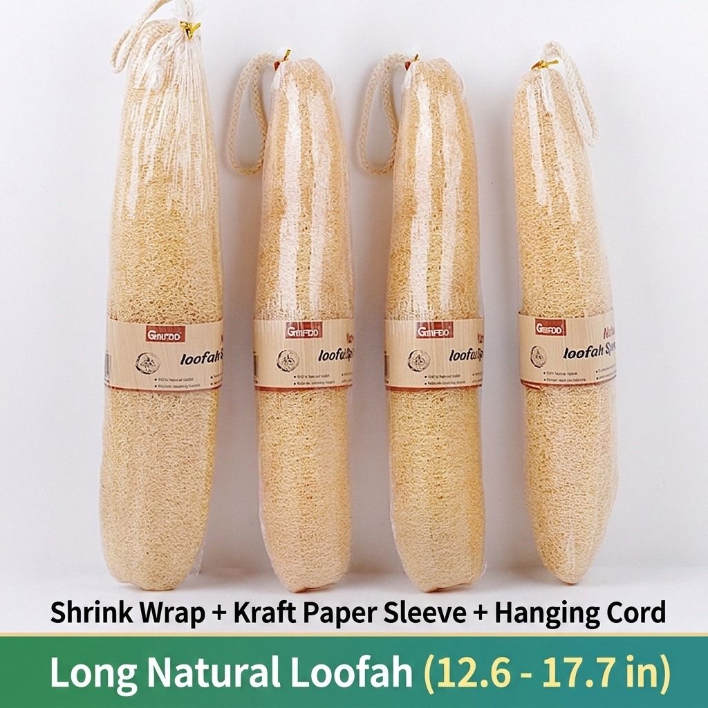 Natural Long Loofah Sponge for Kitchen Cleaning, Non-Stick Dish Scrubber, Eco-Friendly Plant Fiber Scouring Pad with Hanging Rope, Versatile for Pots, Pans