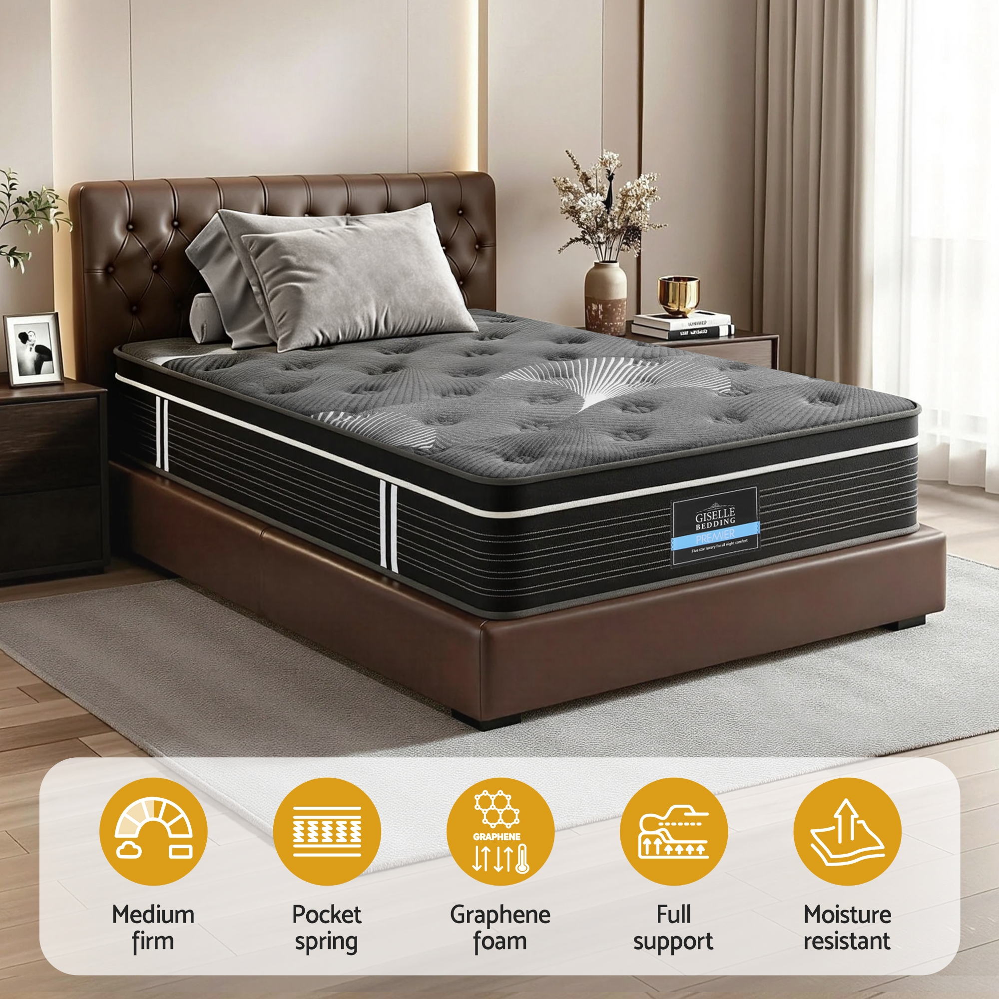 Giselle Bedding Single Mattress 35cm Euro Top with Graphene Cooling Comfort Medium Firm — image 5