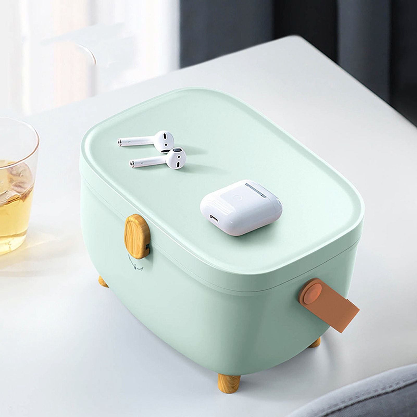 Plastic Medicine Storage Box Oval Double Layers Multi Grid Large Capacity Medical Box Organizer for Home Dorm Green — image 2