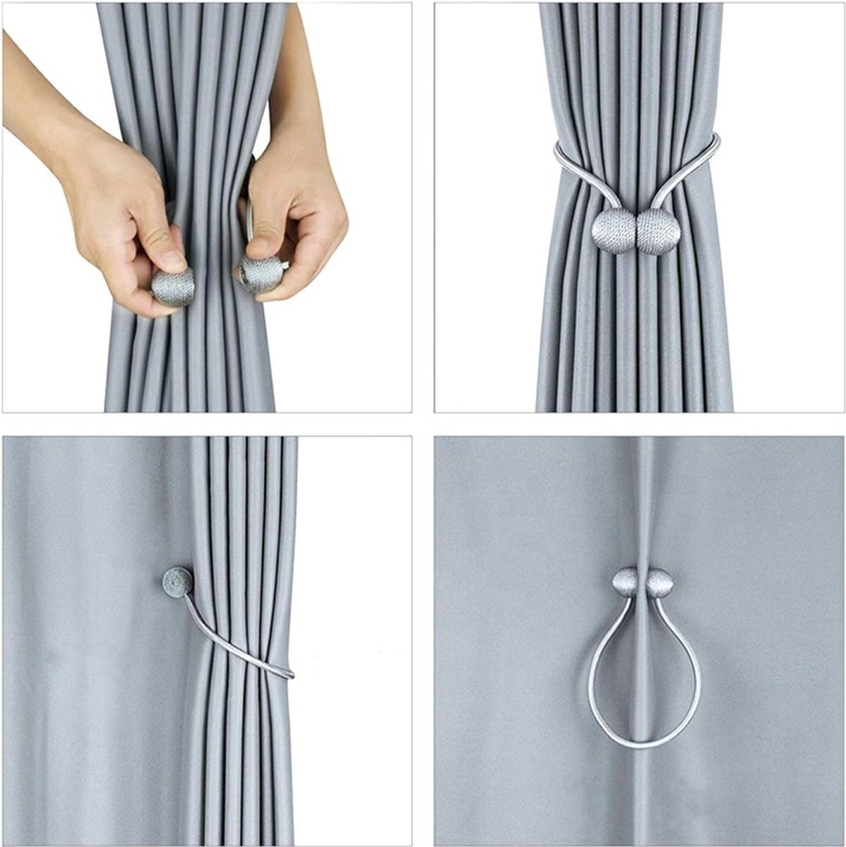 Set of 2 Magnetic Curtain Holders | Curtain Tieback | Curtain Holder | Magnetic Curtain Cord | Curtain Buckle | Universal | Black — image 2