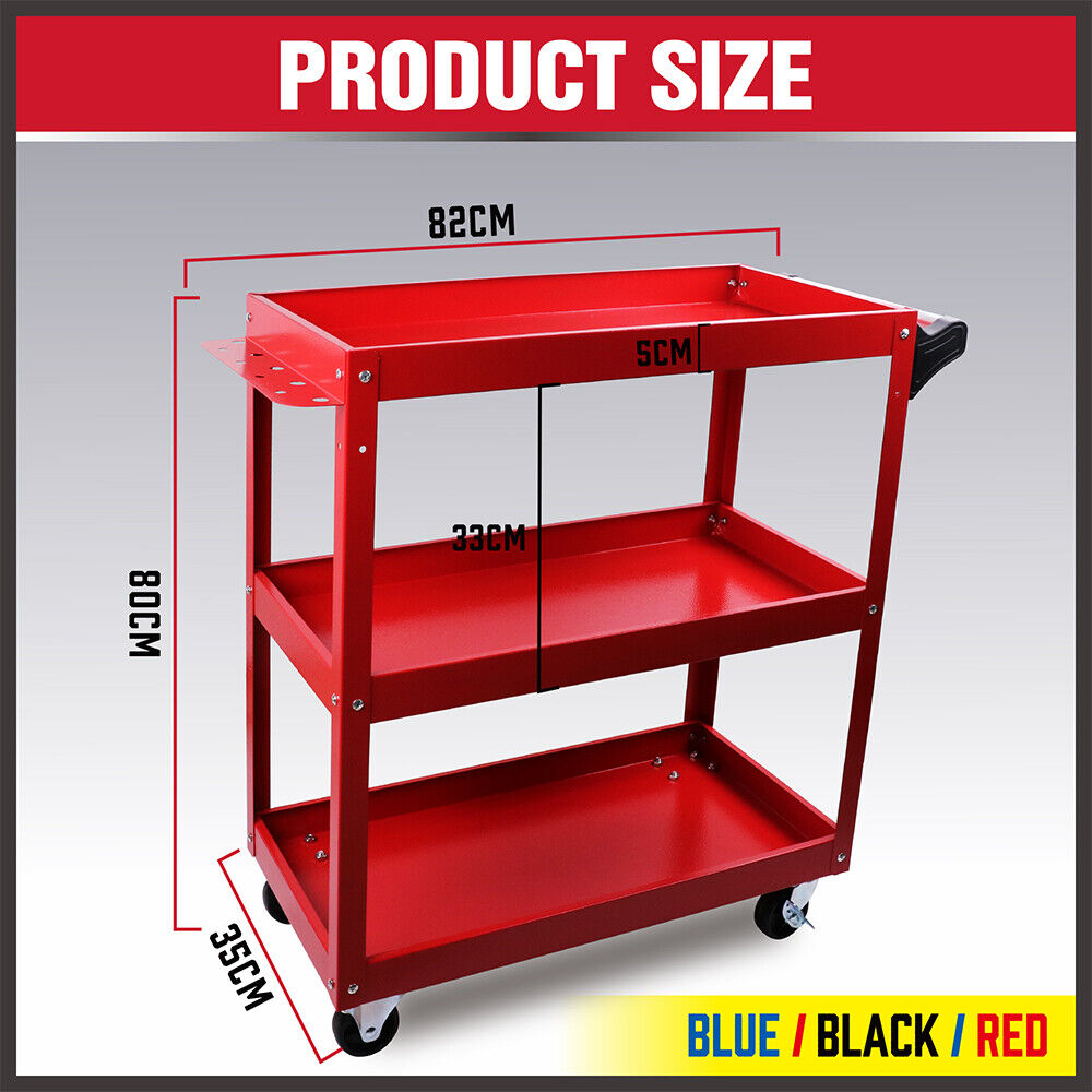 Red 3-Tier Tool Cart Trolley Toolbox Workshop Garage Storage 150KG Organizer Garage โ image 4