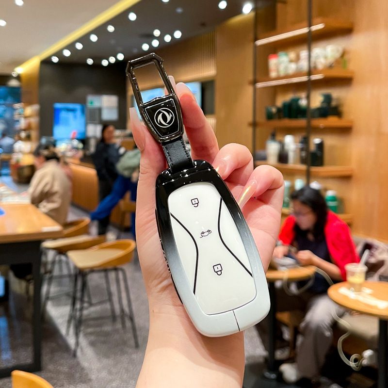 Fragrant Car Aeolus L8 Key Cover Gradient Black White Standard Option b: gradient black & white single bag + black leather cord clasp โ image 2