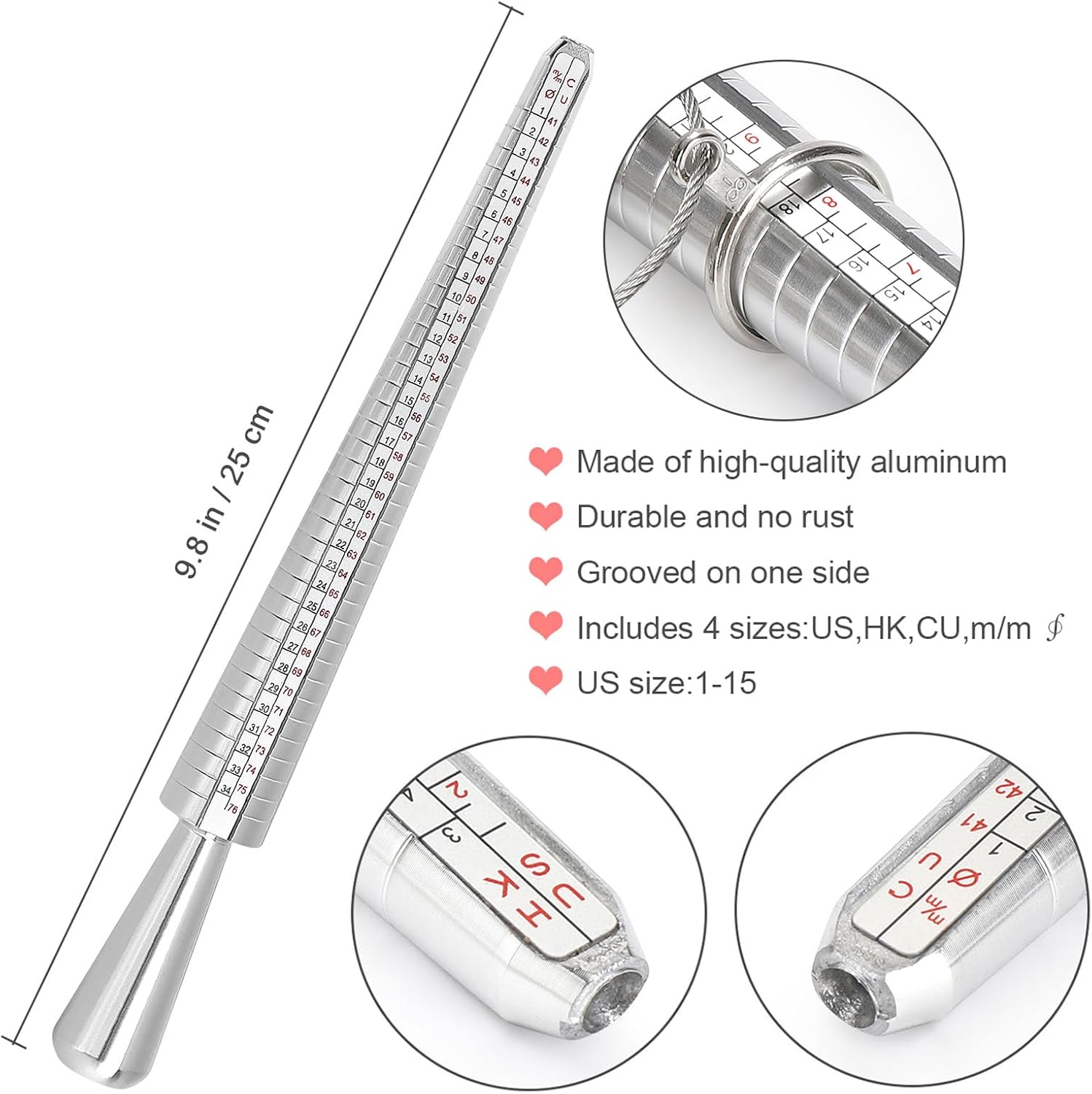 Ring Sizer Tool Including Ring Mandrel & Ring Sizer Guage, 4 Sizes Ring Measurement Stick Metal Mandrel & Finger Sizing Measuring Tool Set for Jewelry Making — image 2