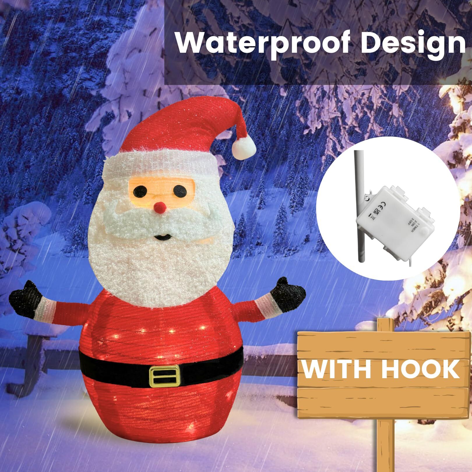 Lighted Christmas Santa Claus Decoration Lantern, 45 LED Collapsible Pop-Up Ornament with 8 Light Modes & Timer, Indoor Outdoor Holiday Décor — image 5