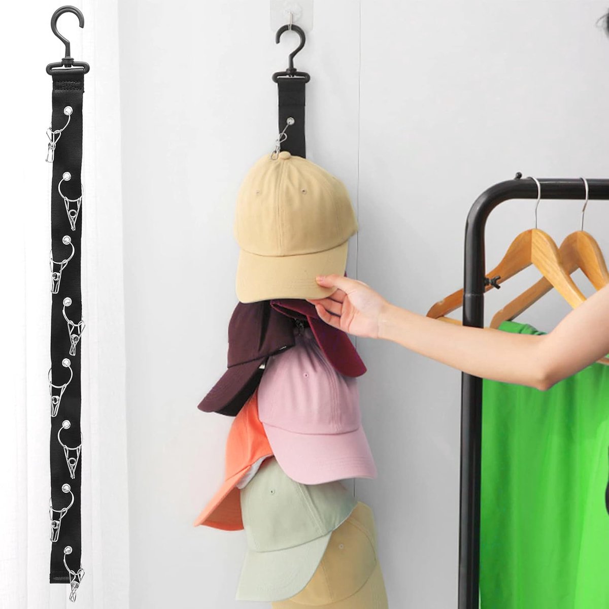 Hat Rack - 2 Pieces - Cap Rack - Cap Organizer - Wall Hat Hook - Hat Holder - Simple Hat Rack - Clothes Hanger - Cap Organizer - Cap Holder - Hanging Baseball — image 3
