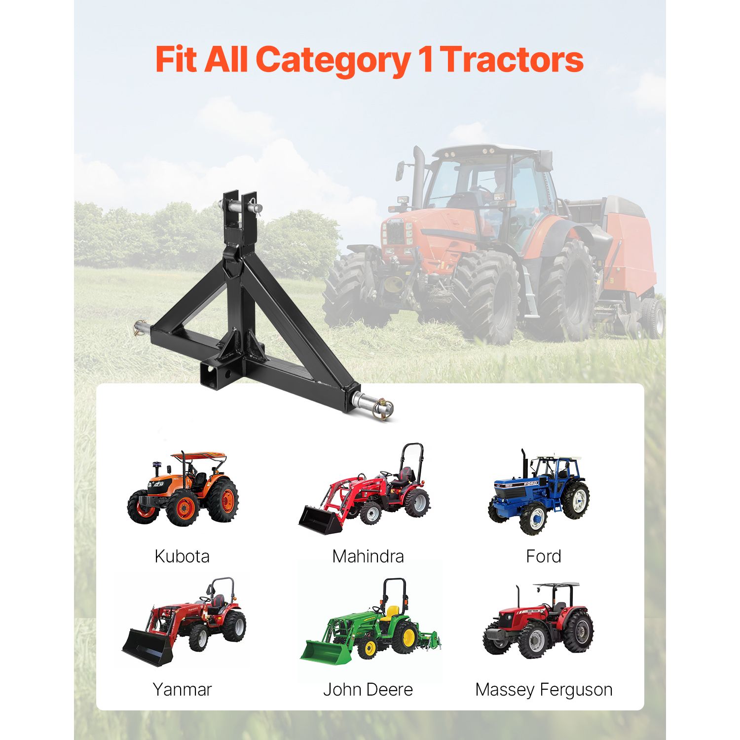 3 Point Hitch Receiver with 2 in Receiver, 3pt Quick Hitch Attachment, 3,000 lbs Capacity, Heavy Duty Tractor Tow Drawbar Adapter, Compatible with Kubota — image 2