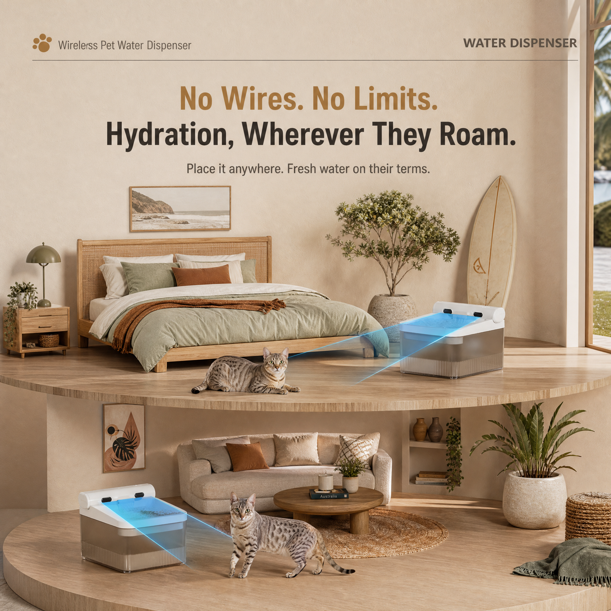 White Cat Water Fountain 3L,6 Filters Included, Cordless Pet Water Dispenser for Cats & Small Dogs,Wireless Pet Fountain, Smart Sensor, 3 Modes, Quiet — image 3