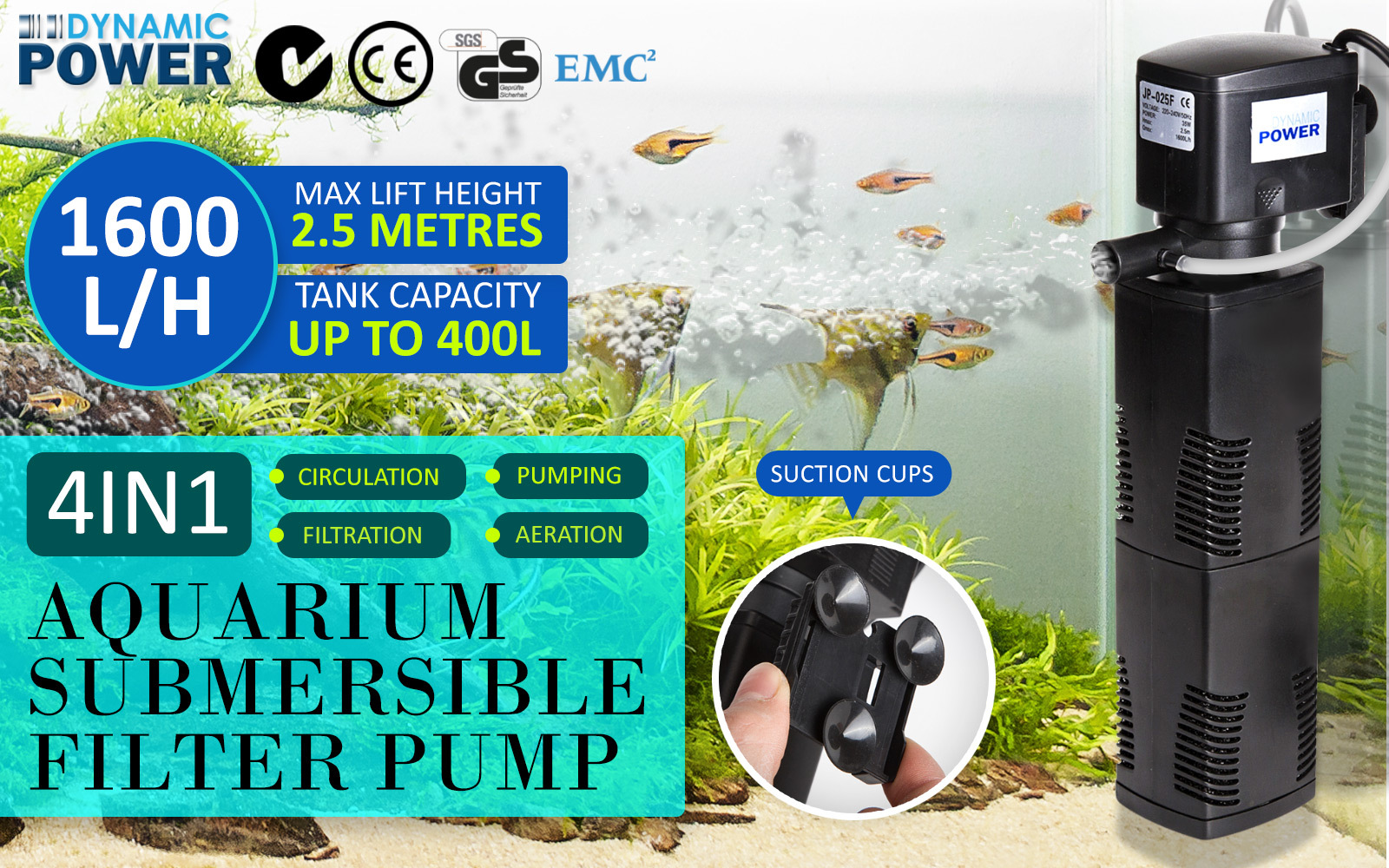Aquarium Submersible Filter Pond Pump 1600L/H 35W 2.5m โ image 2