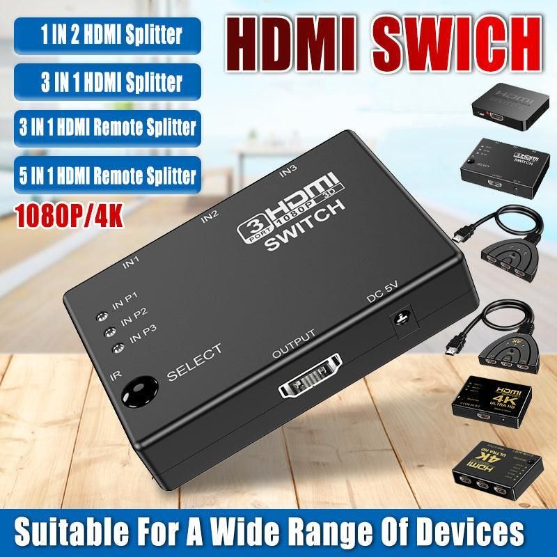 HDMI Switch Splitter 3-in-1 5-in-1 or 1-in-2 1080p 4K Manual or Remote Options - 3 in 1 Switch 4K Manual — image 2