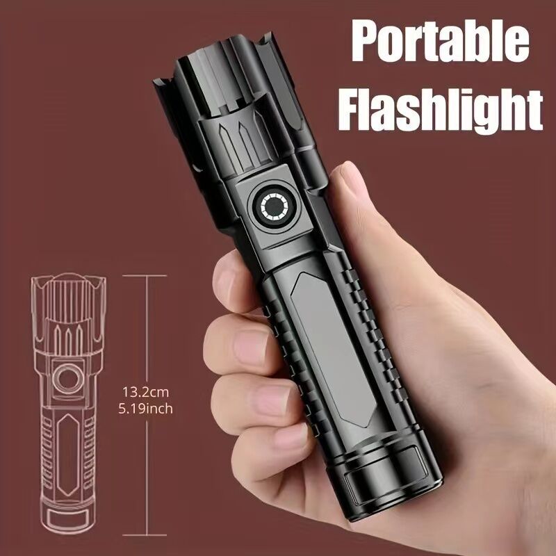 1 USB rechargeable flashlight, ultra-bright LED handheld outdoor emergency light, with telescopic zoom, wide beam, 1800mAh lithium battery, 150 lumens — image 2