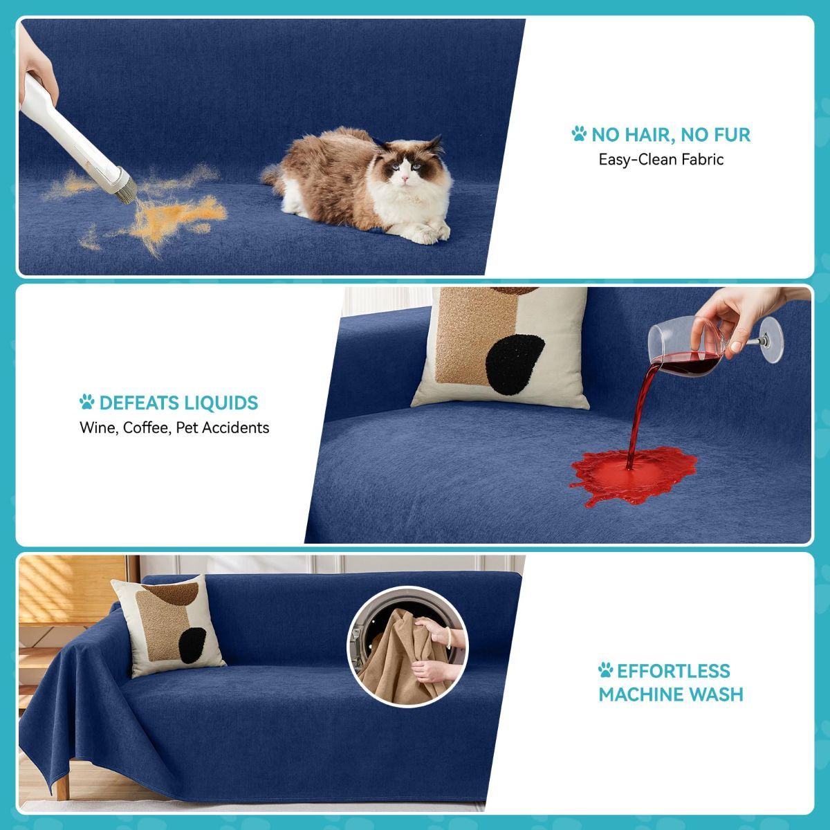 71" x 134" Couch Protector from Cat Claws, Waterproof Couch Cover Anti Slip, Couch Cover 3 Cushion Sofa Washable, Anti-Scratch Pet Sofa Cover Heavy — image 2