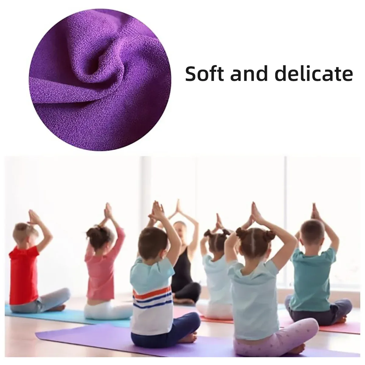 Portable Yoga Blanket with Body Position Line Non Slip Soft for Home Gym Studio - Blue — image 6