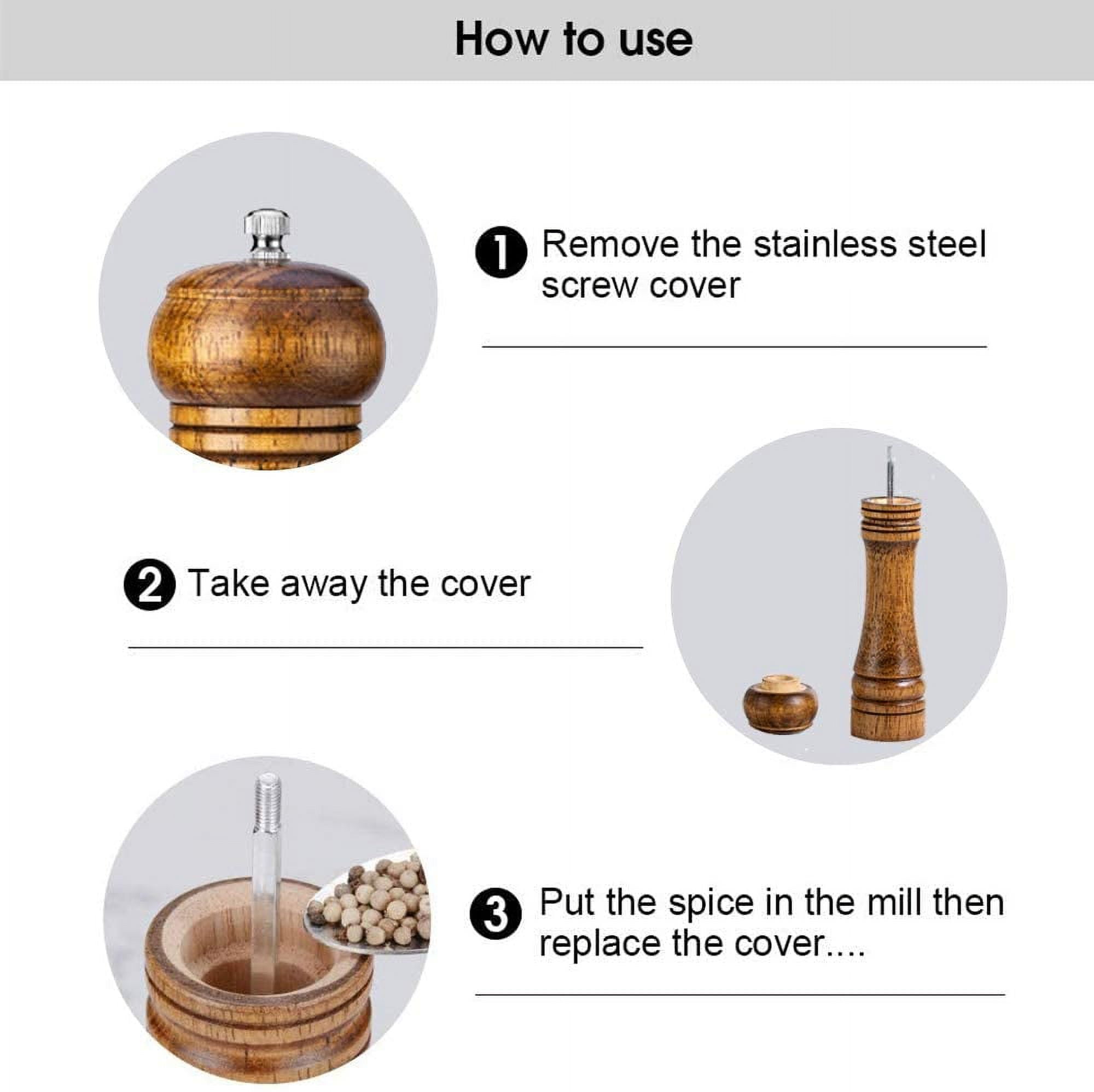 Oak Wood Salt and Pepper Grinder Set: Premium Mills Shakers with Adjustable Coarseness (Set of 2) - 5inch — image 5