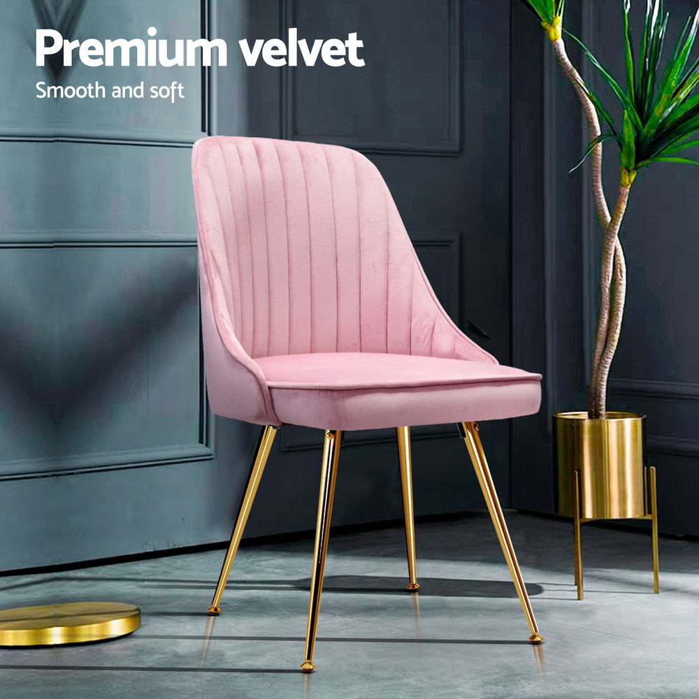 Artiss Dining Chairs Set of 4 Velvet Channel Tufted Pink โ image 5