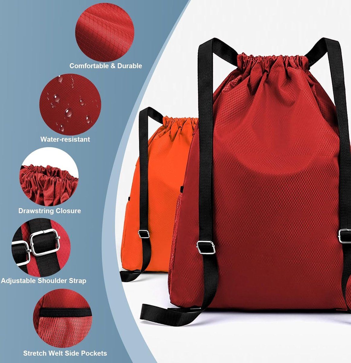 Drawstring Gym Backpack, Water Resistant Sports Bag With Wet Dry Compartment And Multi Pocket Design, 18.5 in โ image 4