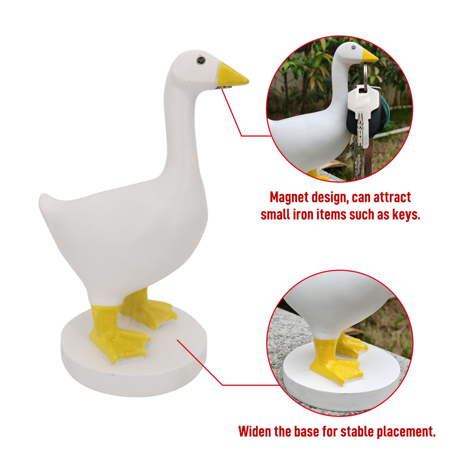 Magnetic Goose Key Holder Statue Cute Resin Key Holder Ornament with Base Home Decor — image 4