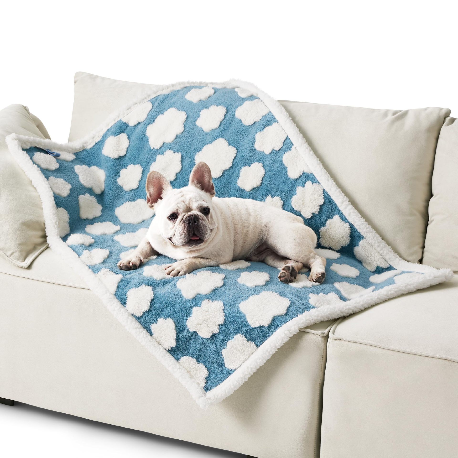 75 × 100 CM Waterproof Soft Sherpa Fleece Pet Blanket (Blue Sky & Clouds) - Reversible Thickened Furniture Protector for Dogs & Cats