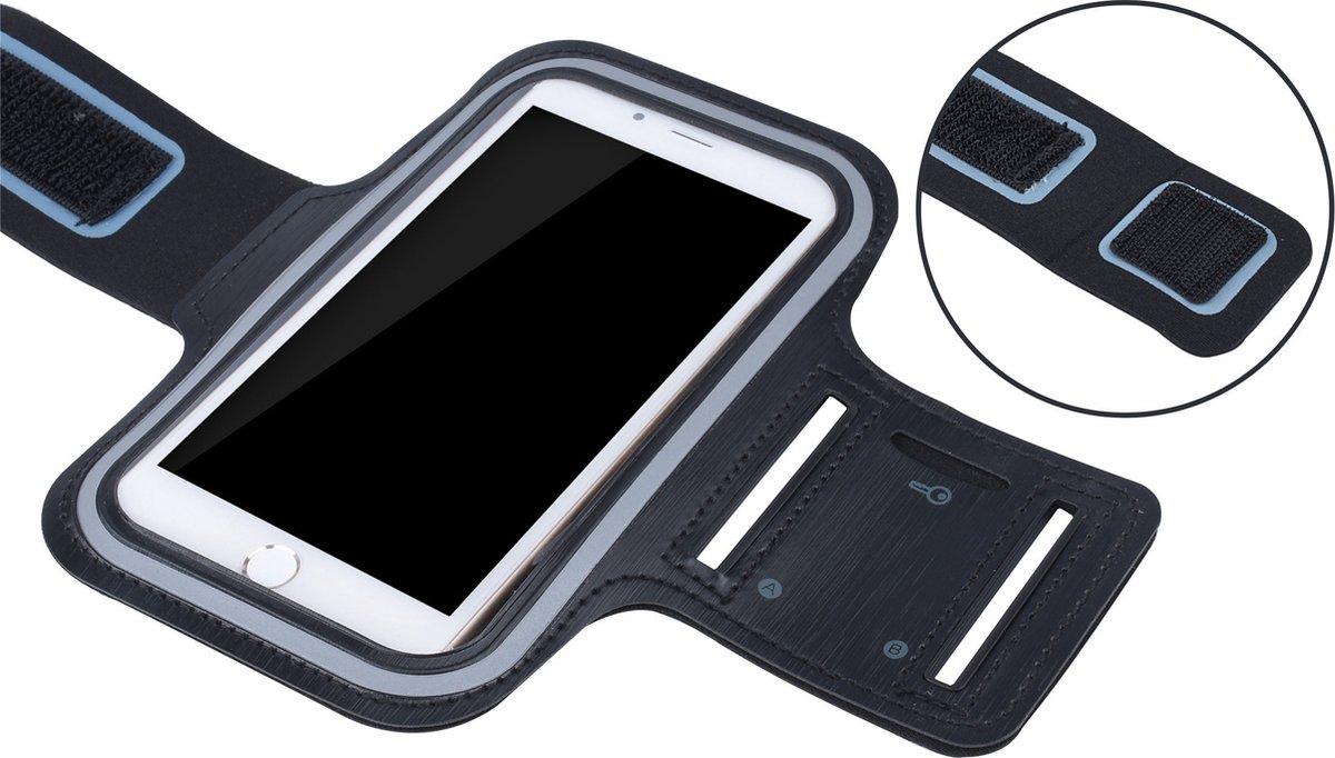 Sports armband XL suitable for screens up to 6.5 inches, among others, for iPhone 6/6s/7/8, Samsung S7/S8/S9, Huawei P10 - Black