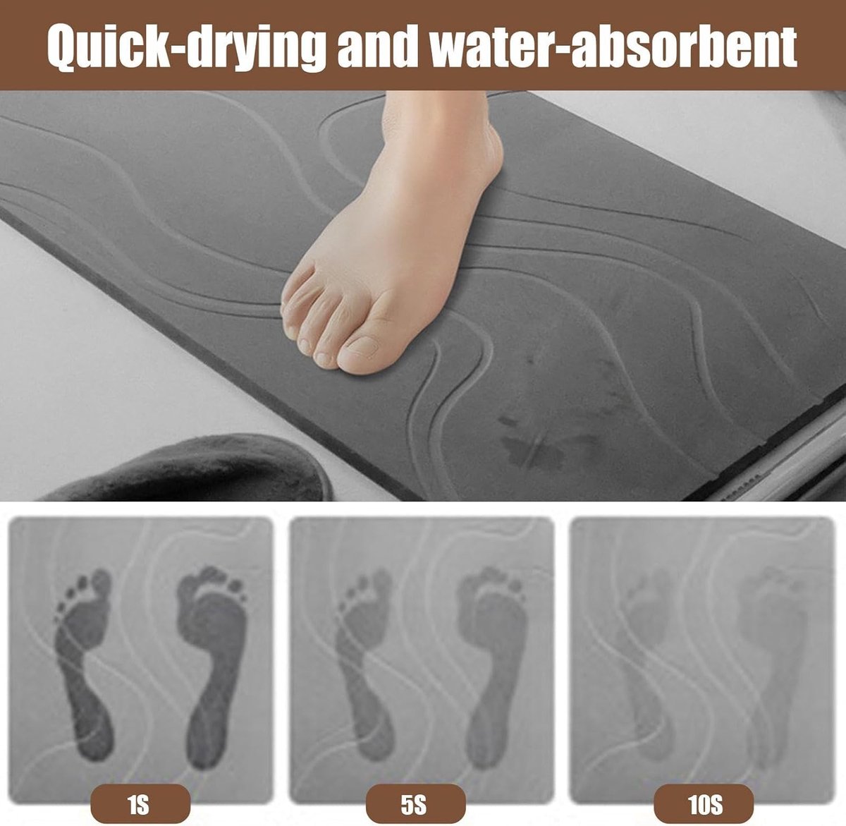 Absorbent Bath Mat - 40 × 60 cm - Diatomaceous Earth Bath Mat - Non-Slip Diatomite Mat - Non-Slip Shower Mat - Bathroom Mat - Toilet Mat - non-slip bath mat — image 6