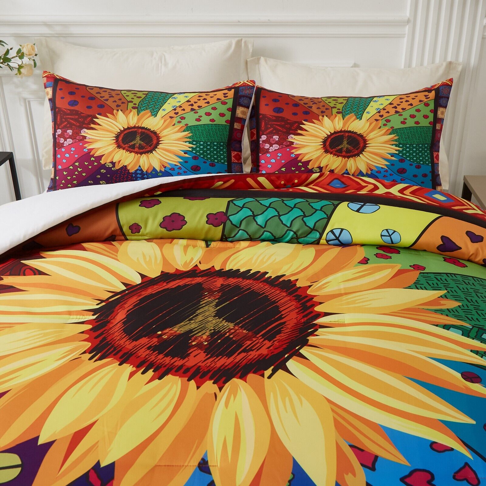 Floral Sunflower Comforter Set, King Size, Quilted Bedding with Pillowcases โ image 3