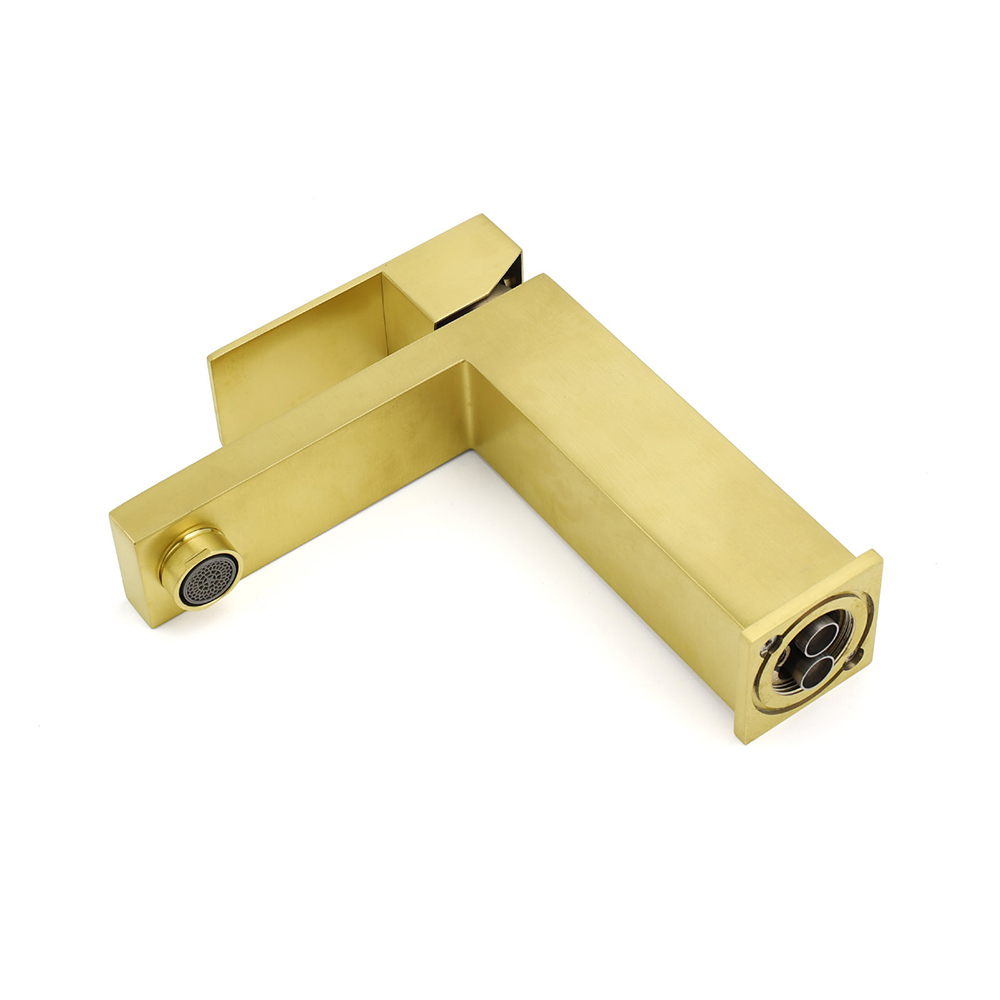 Brushed Gold 165mm Square Basin Mixer Faucet Hot Cold Tap Kitchen Laundry Vanity — image 4