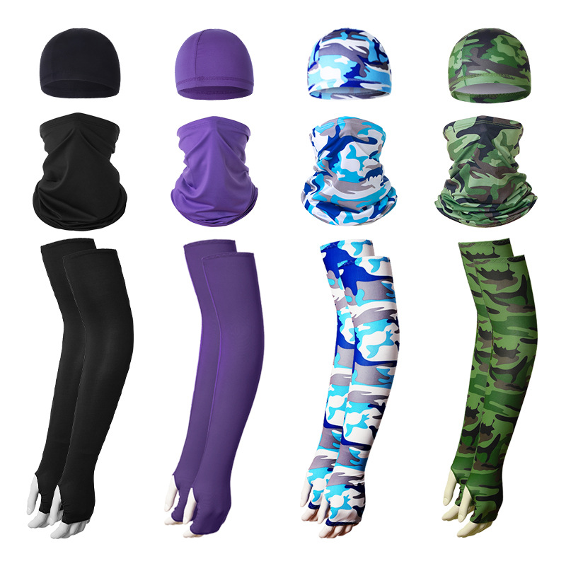 2 Sets Blue Camouflage Cooling UV Protection Set - 2 Skull Cap, 2 Neck Gaiter & 4 Arm Sleeves for Outdoor Sports โ image 2
