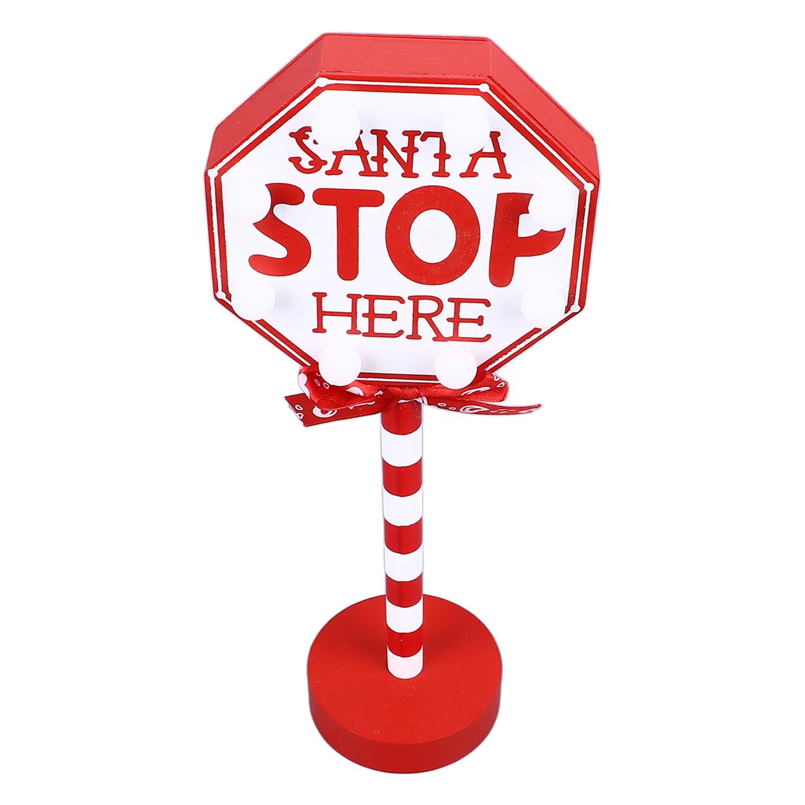 Christmas Stop Here Decor Metal Solid Wood LED Delicate Santa Stop Here Tree Topper for Christmas Party Octagon 12 × 8 × 30.5cm — image 4