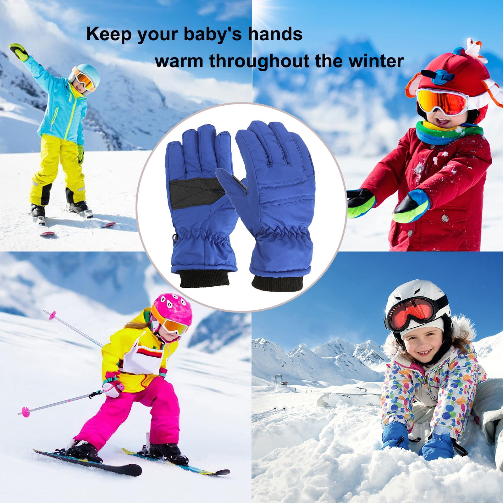 Gloves For Kids Toddler Skis Kids Gloves Winter Gloves Thick Gloves Stretchy Warm Gloves Boys Girls 6-24 Months 7-12 Year AHA1 kids snow gloves Blue — image 3