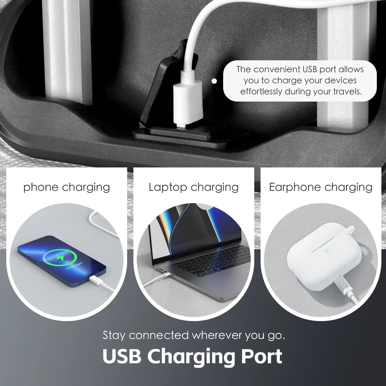 24" Digital Weighing Scale and USB Charging Port Lightweight Luggage Suitcase Silver Black — image 3