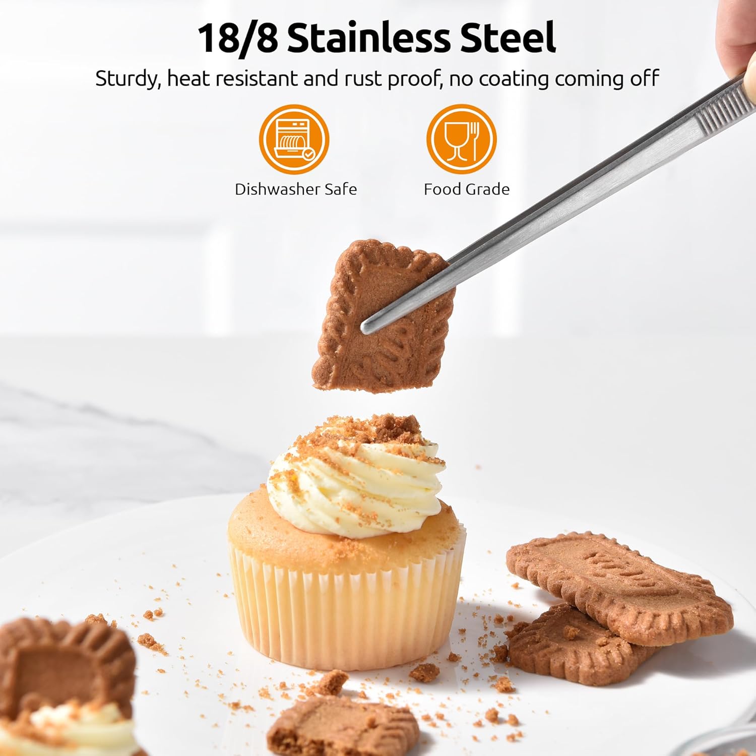 Icing Spatula, Stainless Steel Angled Cake Decorating Frosting Spatula Set of 3 (Black), and 8"+10"+12" Kitchen Cooking Tweezer: 18/8 Stainless Steel Metal โ image 5